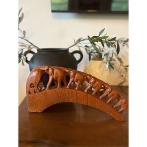 Hand carved Wood Elephant Train Bridge Made in Thailand 5 Elephants